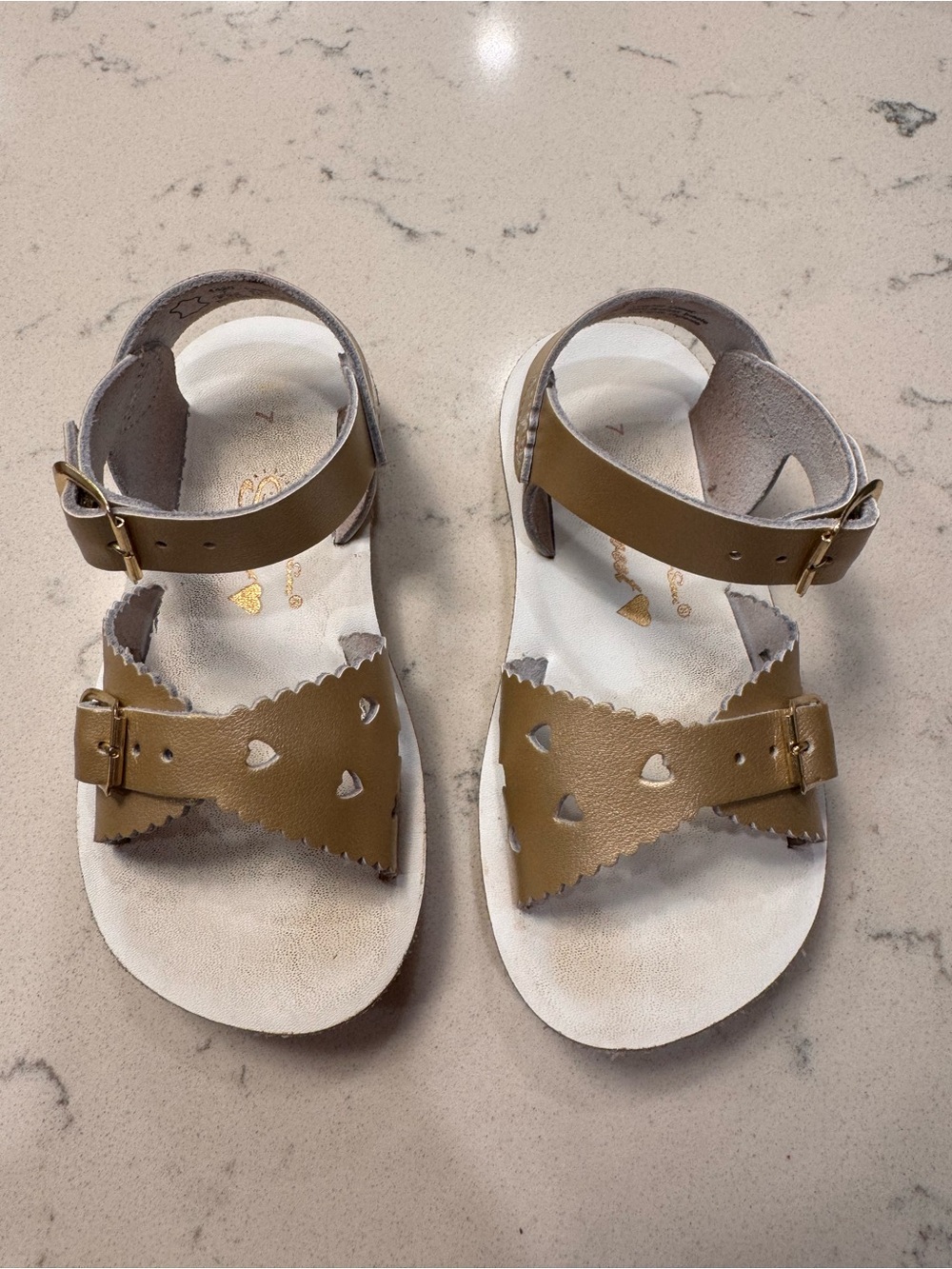 Girls Sun San Gold Heart Cutout Sandals - Adjustable Ankle Strap